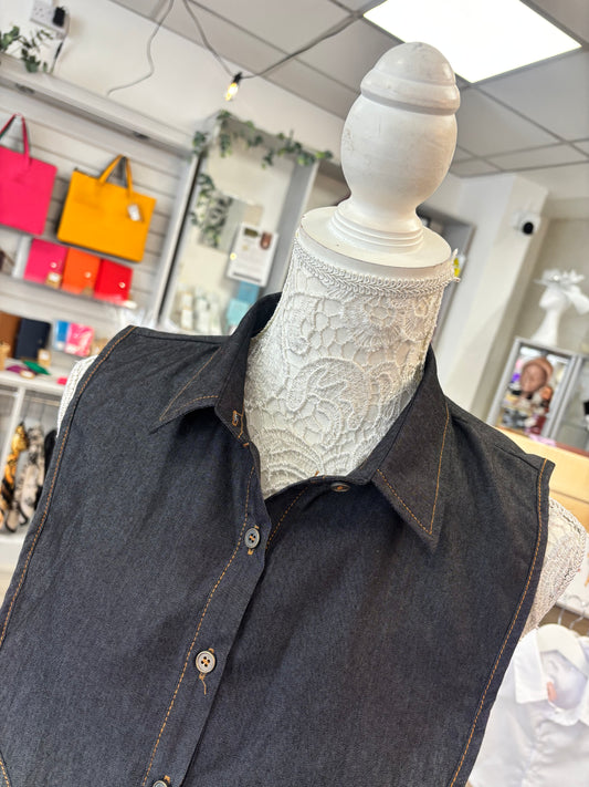 Hallie black denim mock collar