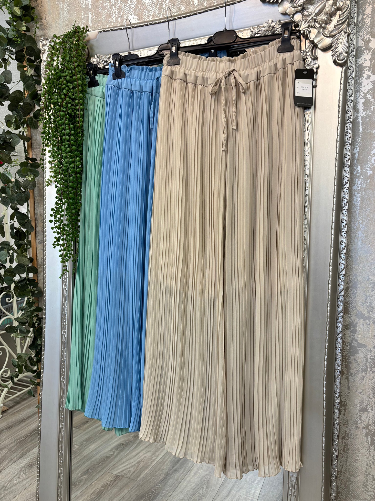 Nellie Italian Plisse Wide Leg Palazzo Trousers