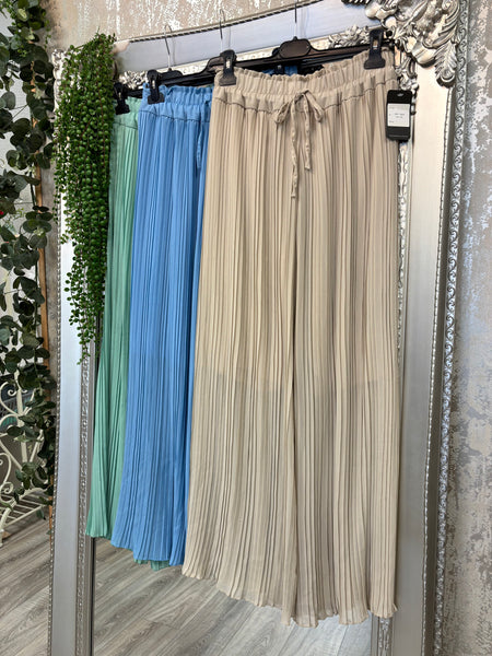 Nellie Italian Plisse Wide Leg Palazzo Trousers