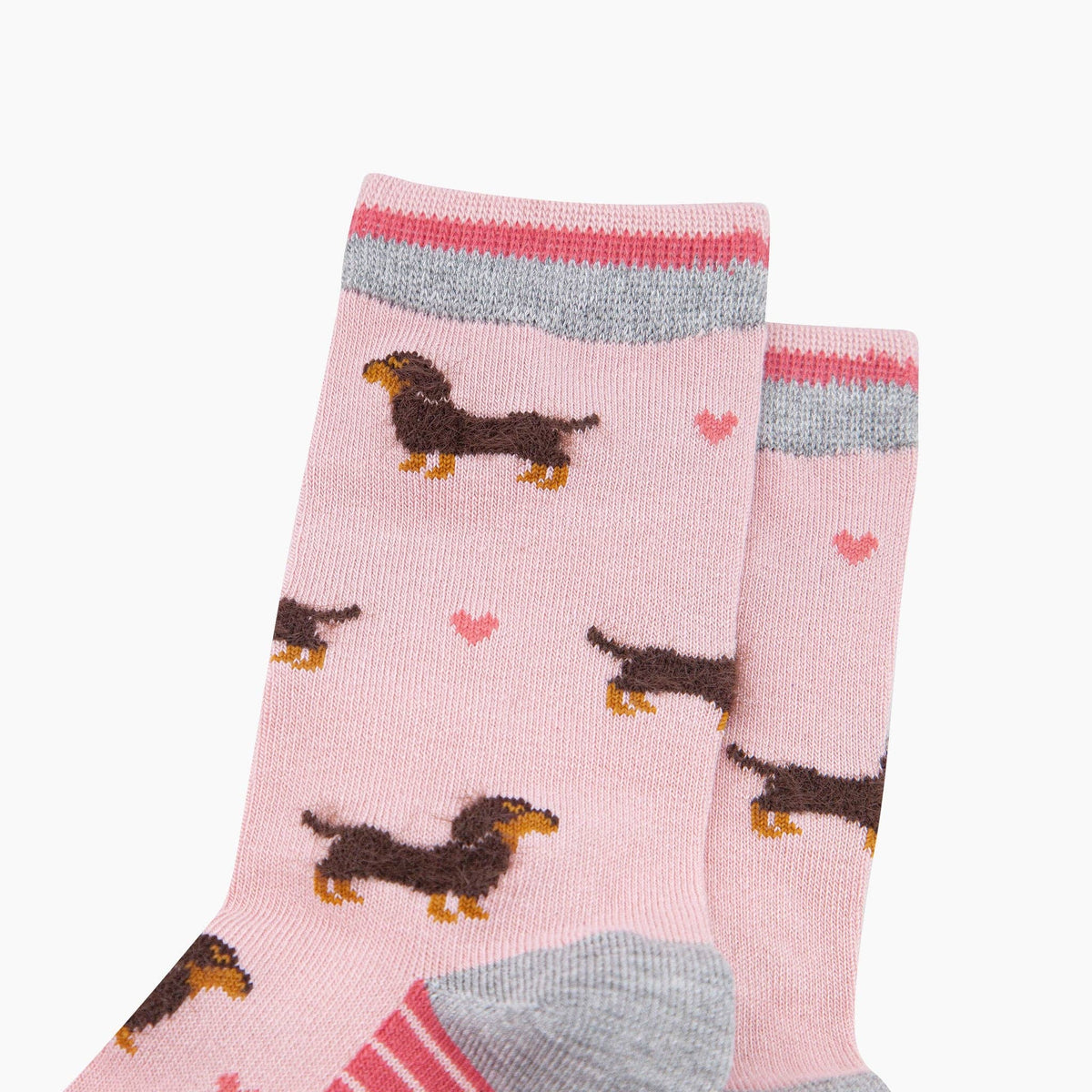 Sausage Dogs Hearts Fluffy Bamboo Socks in Pink