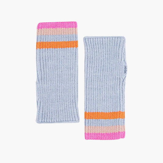 Dollie Wrist Warmers- Light Blue, Rainbow Stripe