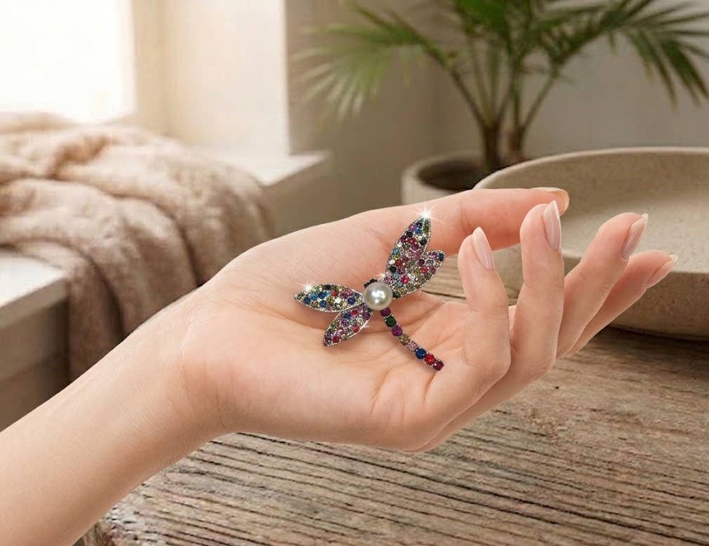 Sparkle Dragonfly Brooch – Silver & Multicolour