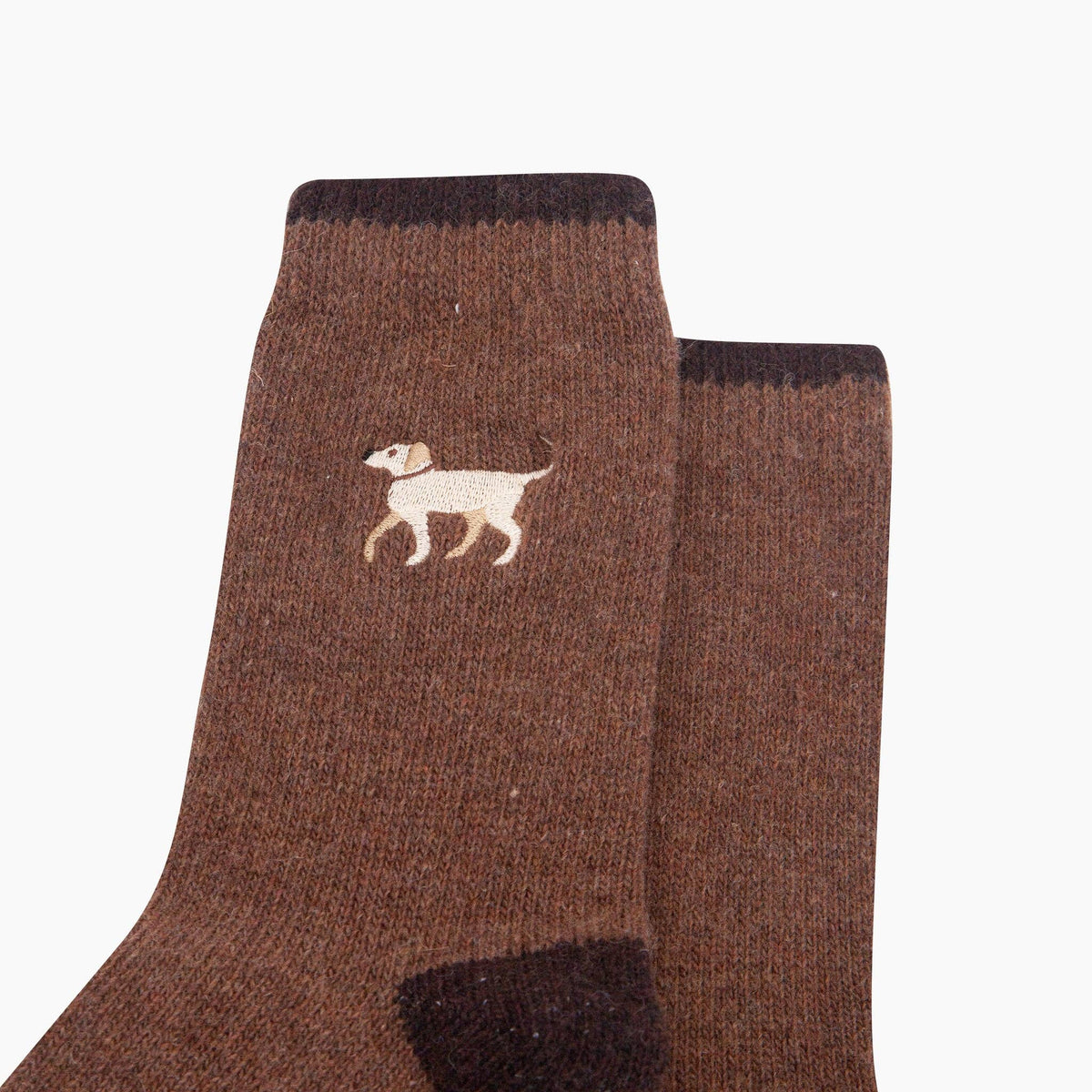 Golden Labrador Embroidered 50% Wool Socks in Brown