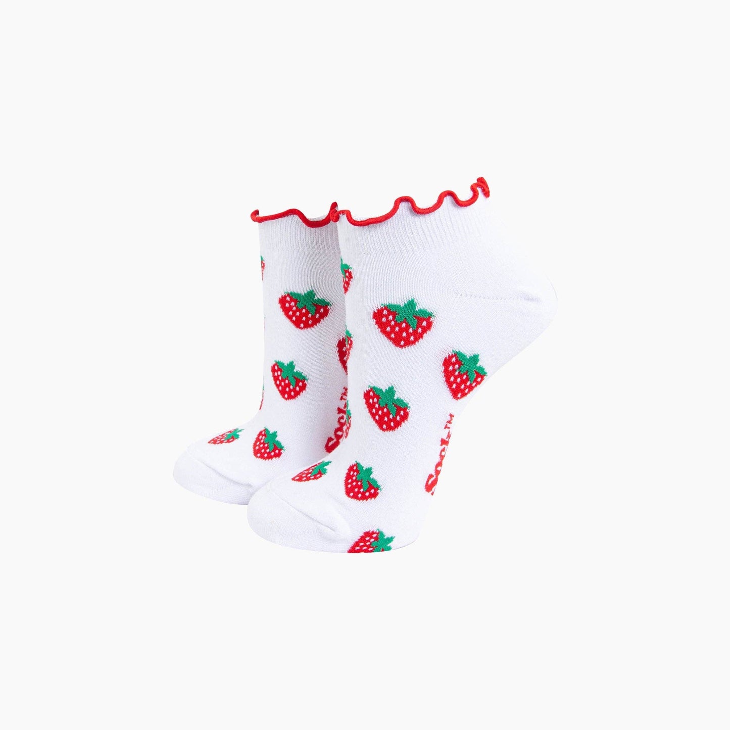 Strawberry Frilled Cuff Combed Cotton Trainer Socks in White