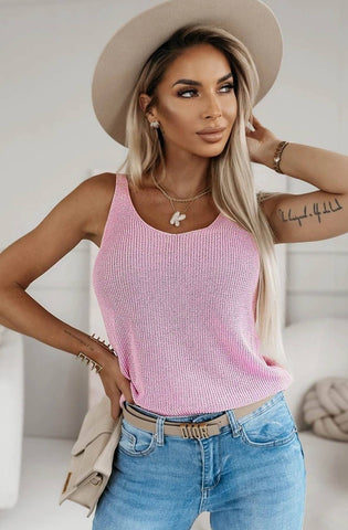 Verity Sleeveless Shimmer Short Vest Top-Pink