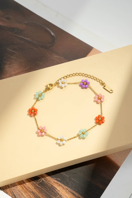 Daisy Delicate colorful flower anklet chain in steel, luminous for summer: Multicolore