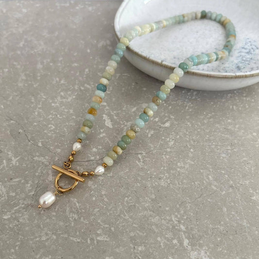 Tina Tarnish Resistant Aqua Front Fastening Beaded Necklace