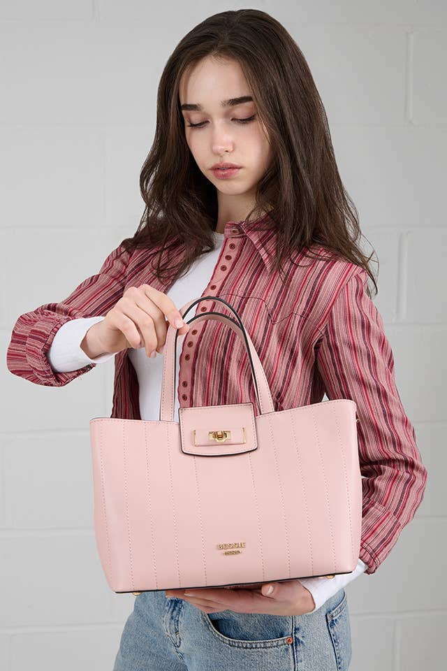 POLLY PINSTRIPE TOTE WITH SCARF