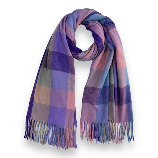 Classic colourful mini check scarf with tassels