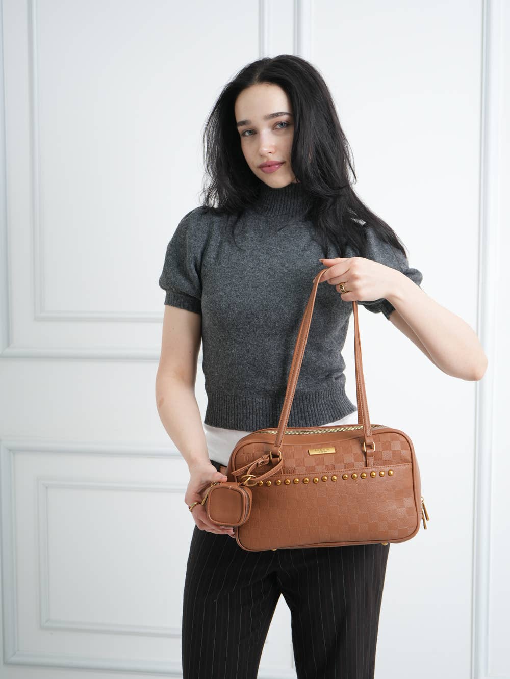 Ember EMBOSSED SHOULDER BAG WITH TINY COIN BAG