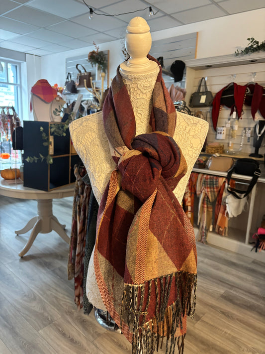 Wren Burgandy mix Argyle patterned scarf