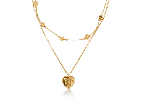 HORTENSE TWO LAYERED HEART CHARM NECKLACE