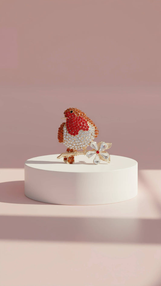 Robin Crystal Festive Brooch