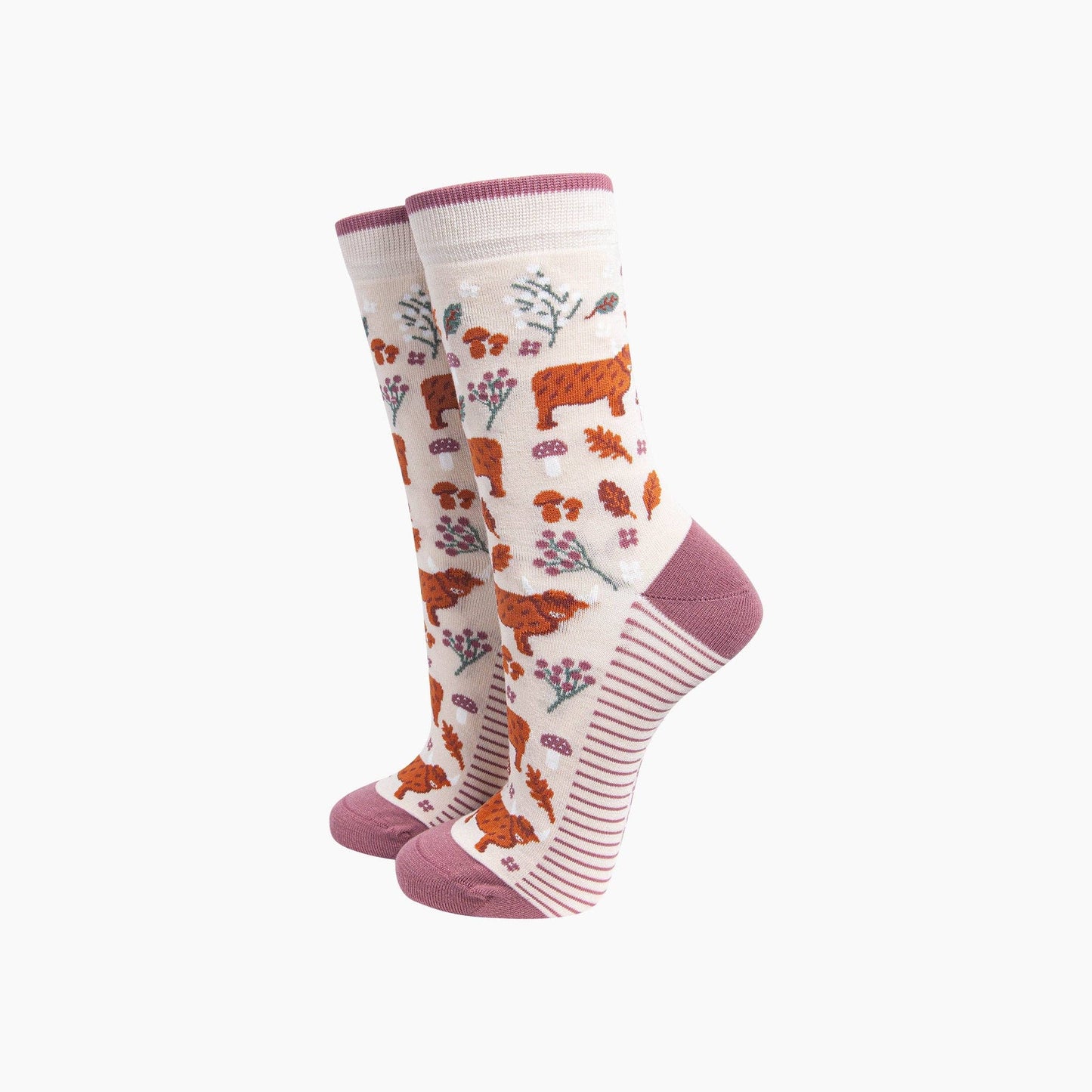 Highland Cow Floral Women's Bamboo Socks in Cream