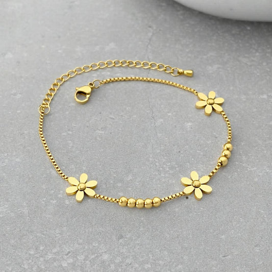 Tarnish Resistant Flower Bead Bracelet