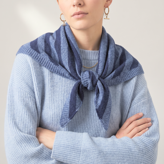 Silvie Striped Triangle Heavyweight Scarf in Denim Blue/Navy Blue