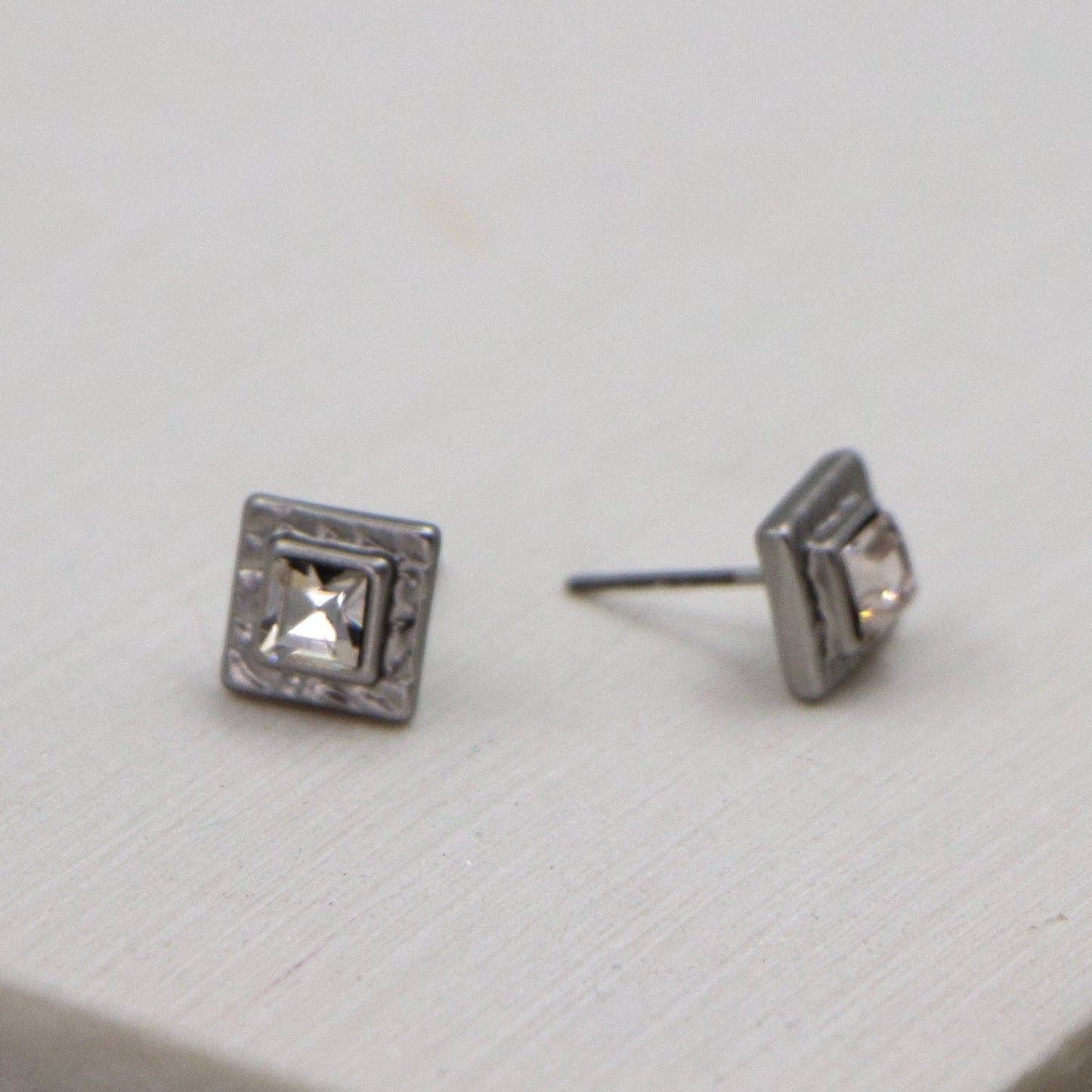 Hollie Mini diamante square earrings with retro style