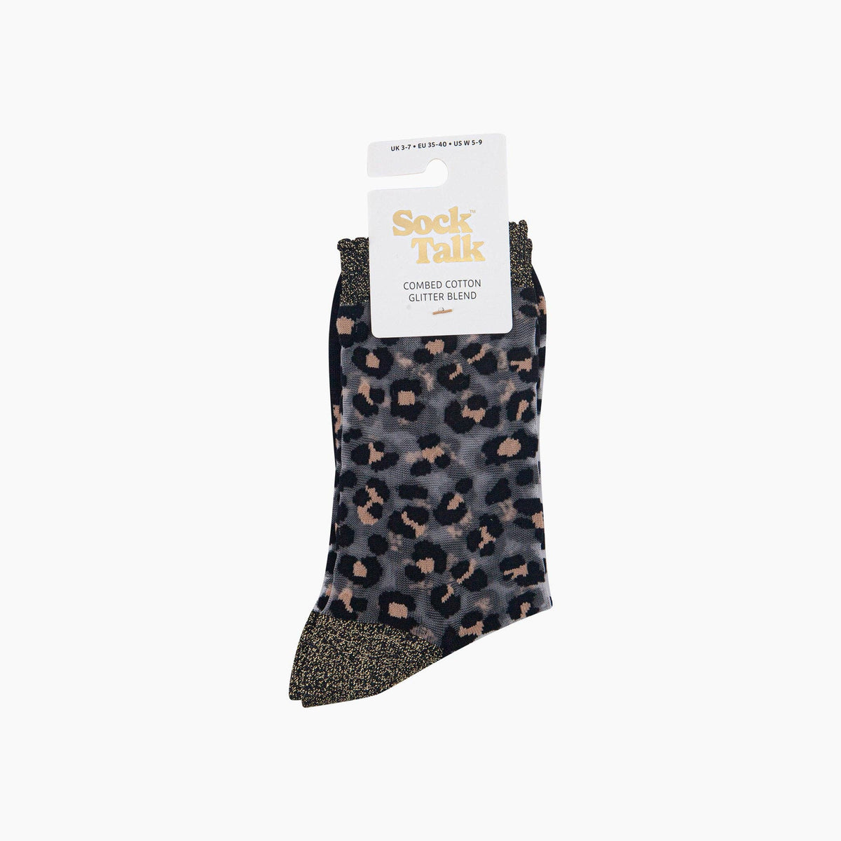 Leopard Print Combed Cotton Sheer Pop Socks in Black