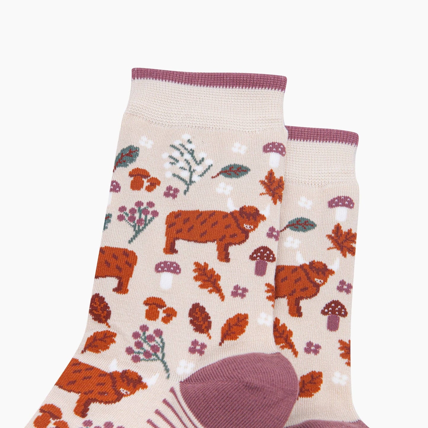 Highland Cow Floral Women's Bamboo Socks in Cream