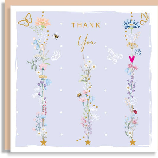 Thank You Floral Garlands Ladybird Bee Print Card