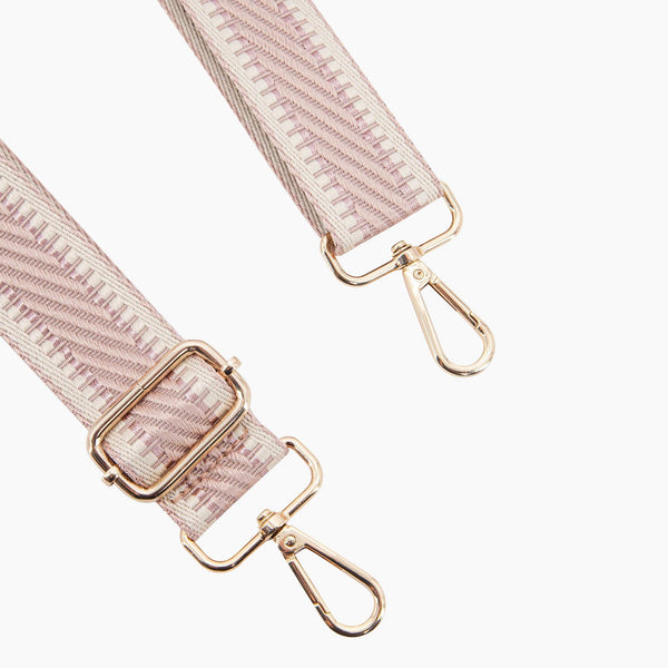 Emerson Woven Bag Strap - Stone, Striped Trim