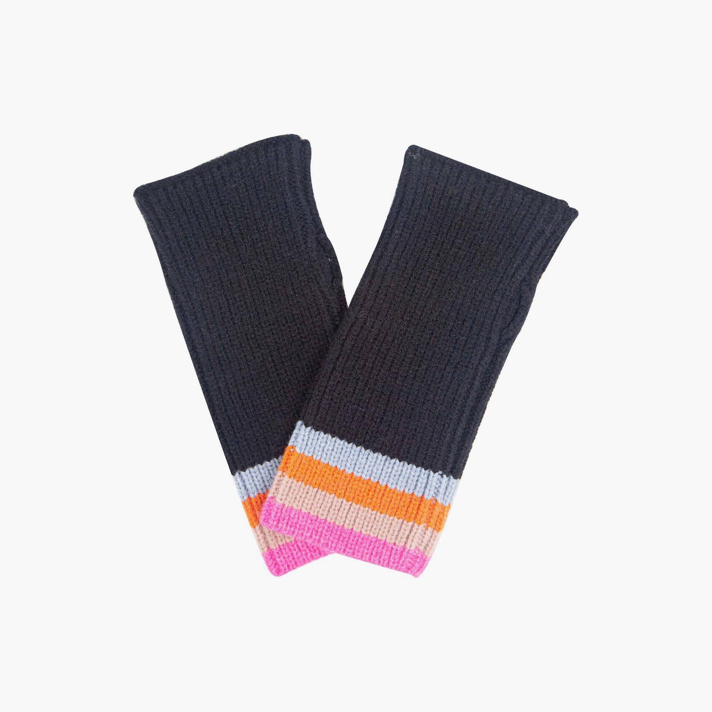 Dollie Wrist Warmers- Black, Rainbow Stripe