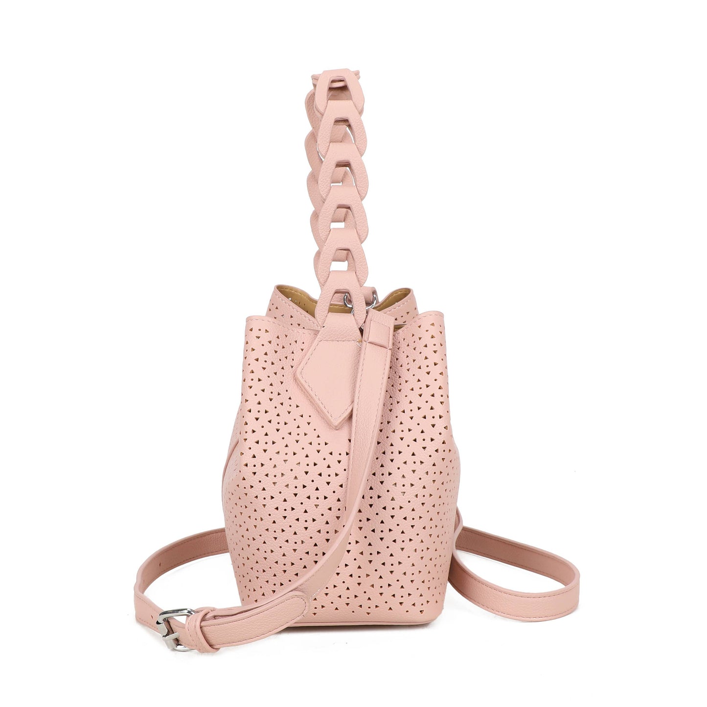 Hallie Perforated Hobo Bag with Woven Handle