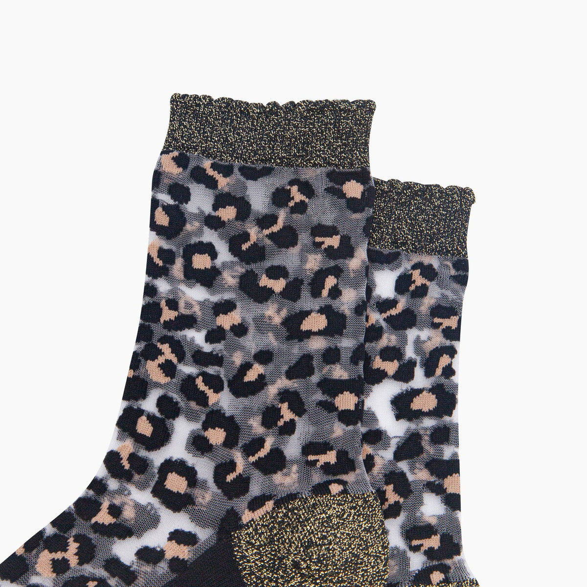 Leopard Print Combed Cotton Sheer Pop Socks in Black