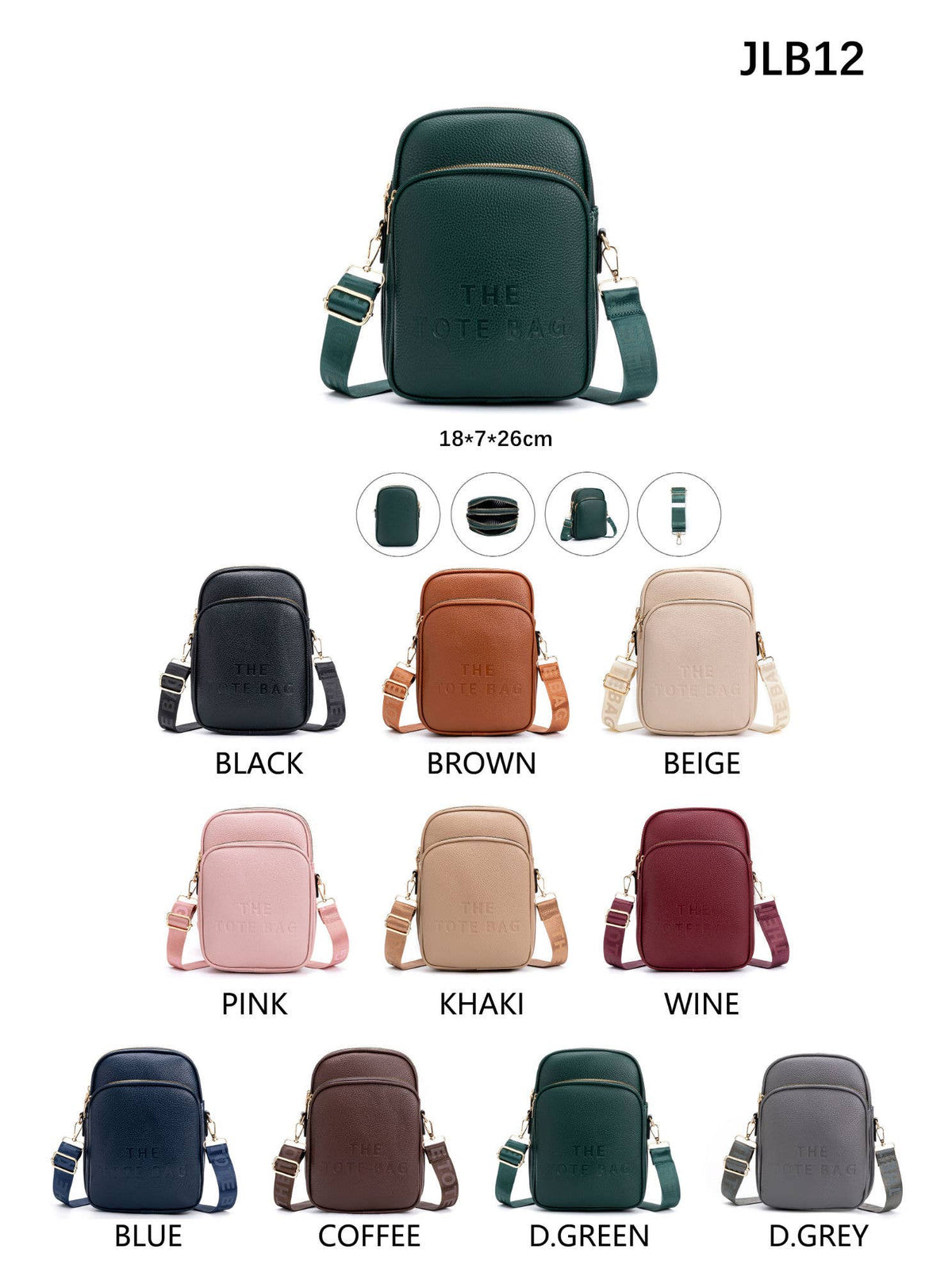 Clara Zip Top 3 Compartments Crossbody Handbag