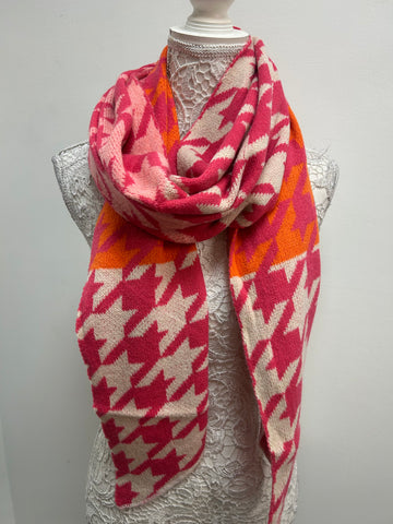 Jana Heavyweight Scarf - Fuchsia/Orange, Houndstooth