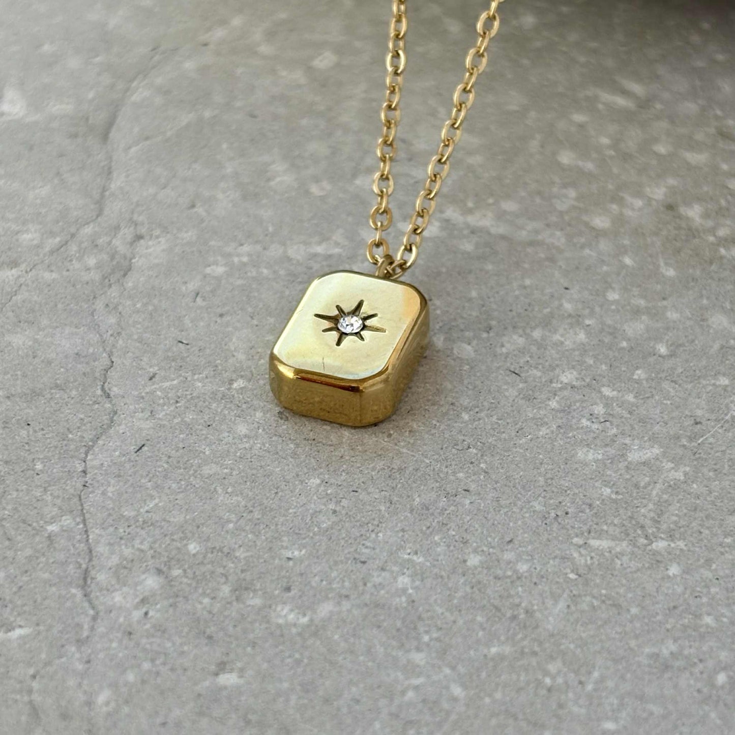 Gold Block Necklace- Tarnish Resistant