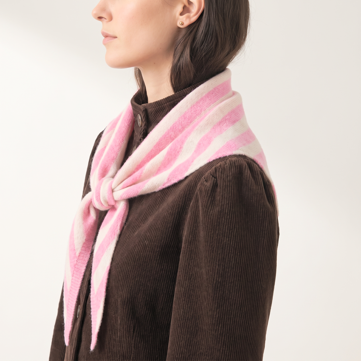 Jessie Striped Triangle Heavyweight Scarf in Light Pink/Cream