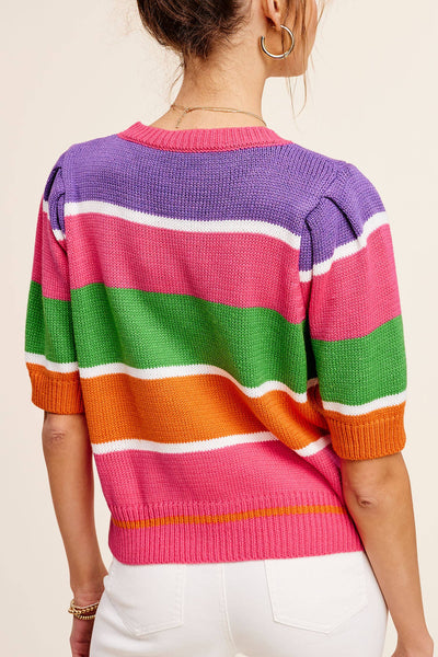 Maisy Color Block Striped Puffy Sleeve Sweater Top