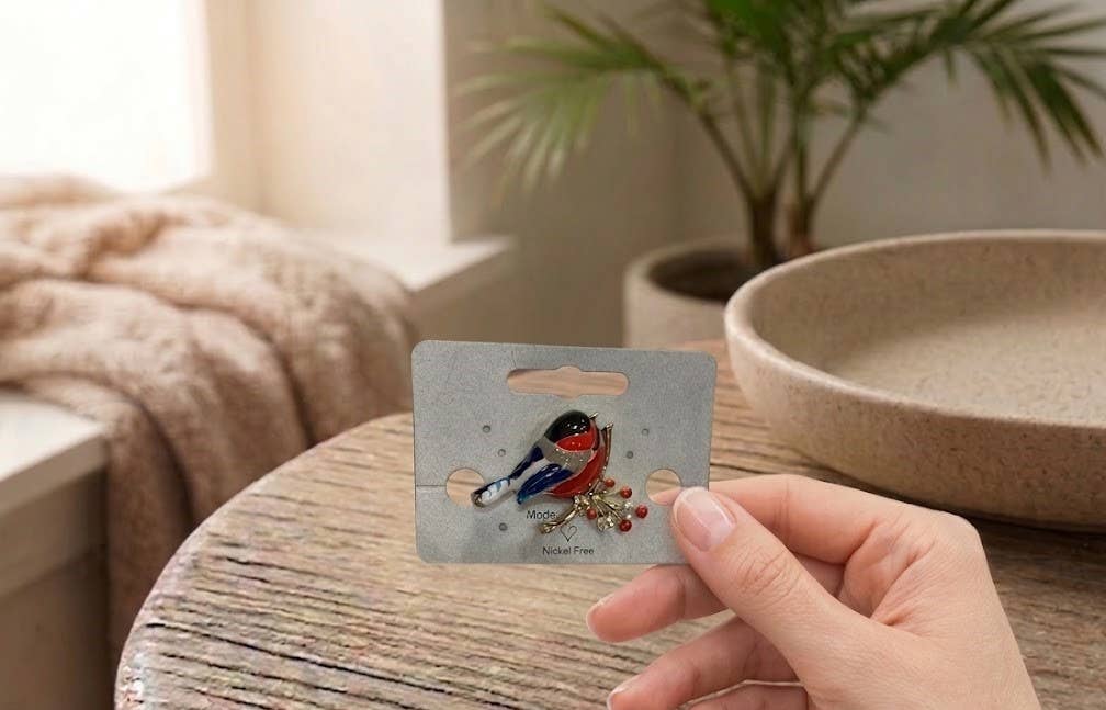 Sparkle Enamel Robin Brooch – Gold, Black, Blue & Red