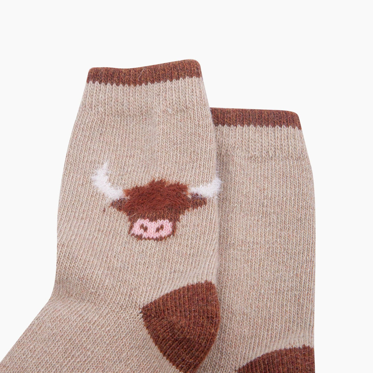 Highland Cow 50% Wool Fluffy Element Socks in Cream