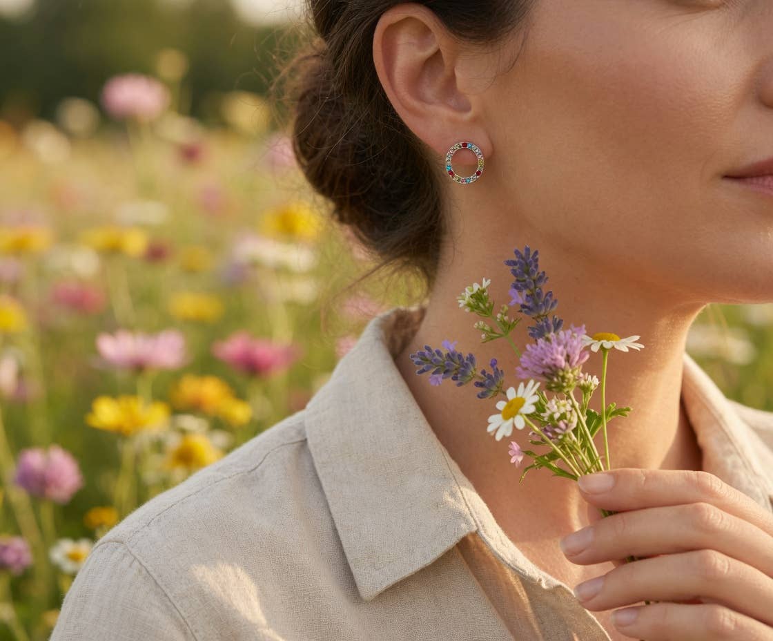 Crystal Detailed Circle Earrings – Multicolour