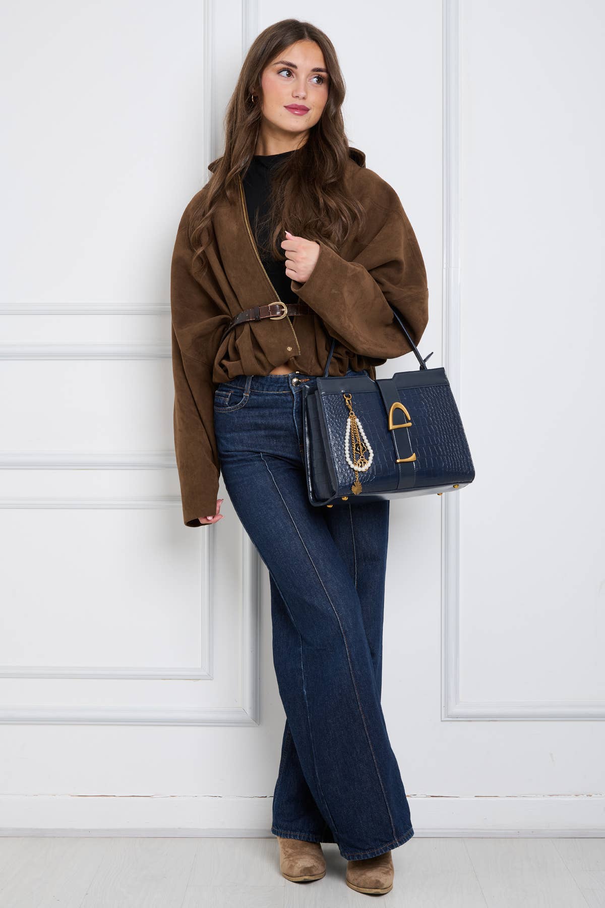 ELSIE EQUESTRIAN BUCKLE CROC TOTE