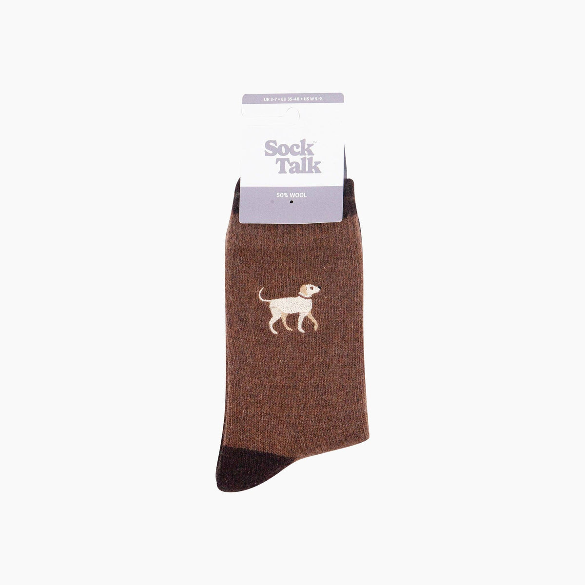 Golden Labrador Embroidered 50% Wool Socks in Brown