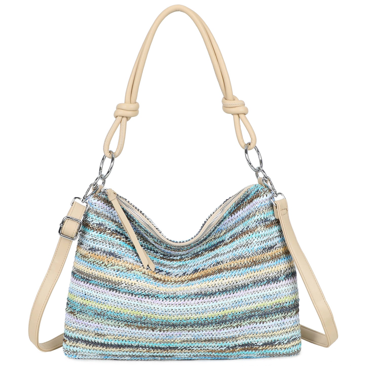 Nansy Natural Straw Stripe Shoulder Bag with Knot Handle
