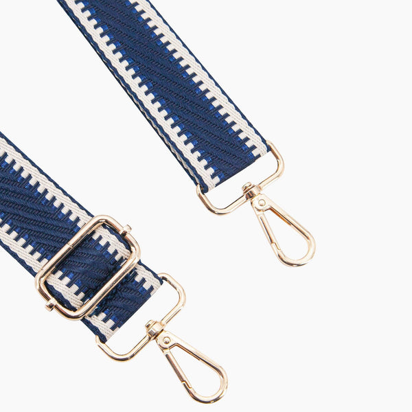 Emerson Woven Bag Strap - Navy Blue, Striped Trim