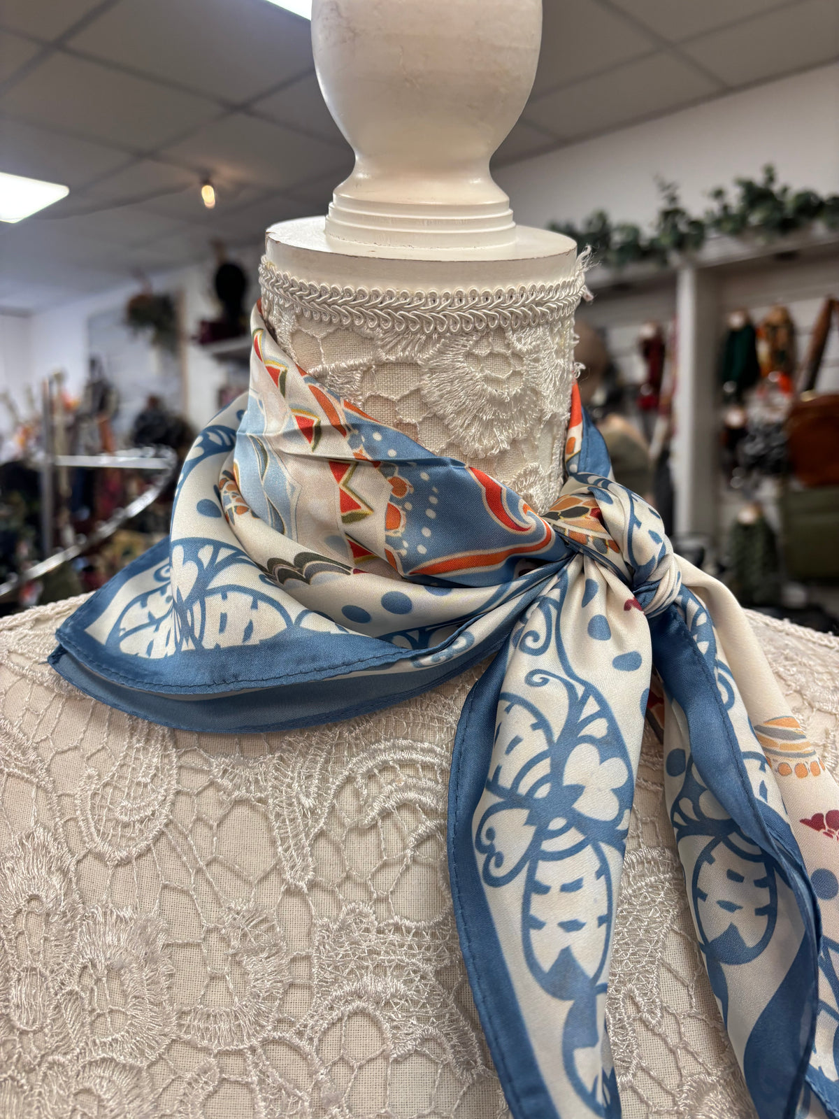 Delta blue patterned neck scarf