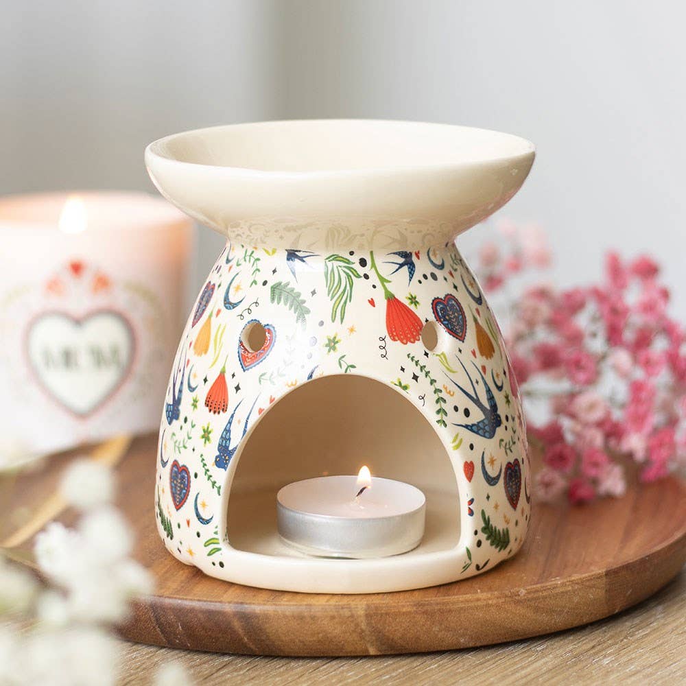 Cream Midnight Bloom Print wax melt burner