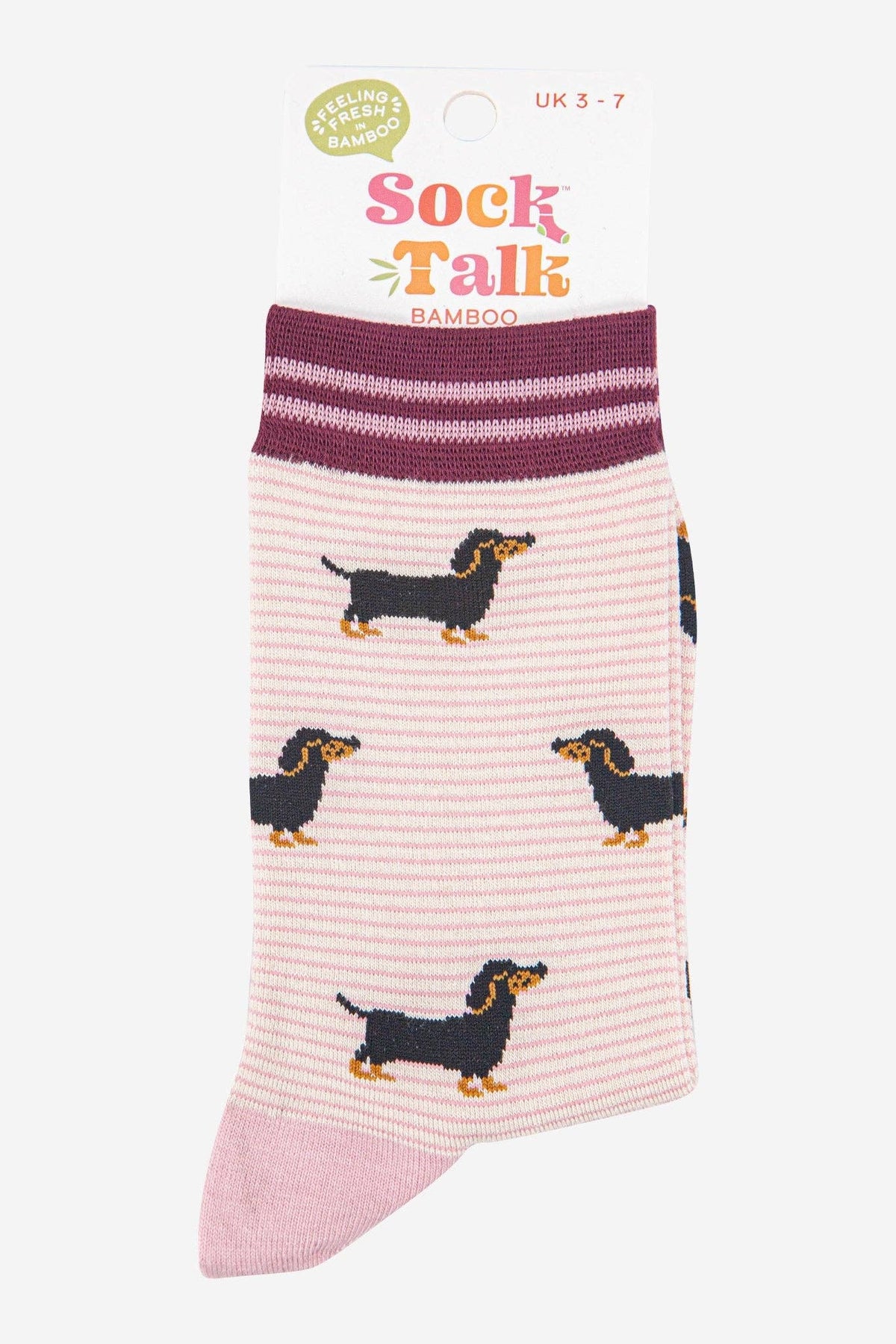 Women's Bamboo Socks - Cream/Berry, Sausage Dog Stripes