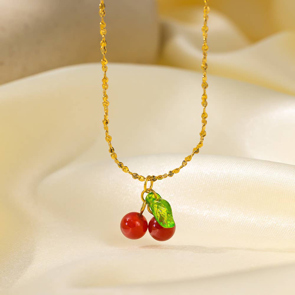 Cherry Drop Pendant Necklace in Gold