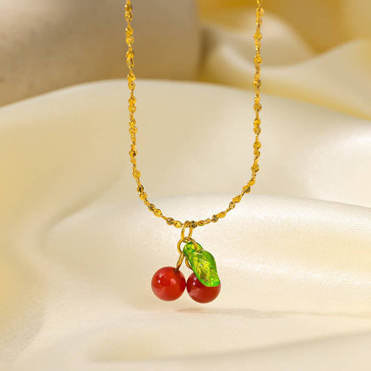 Cherry Drop Pendant Necklace in Gold