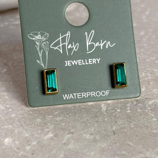 Emerald Tarnish Resistant Oblong Zirconia Studs