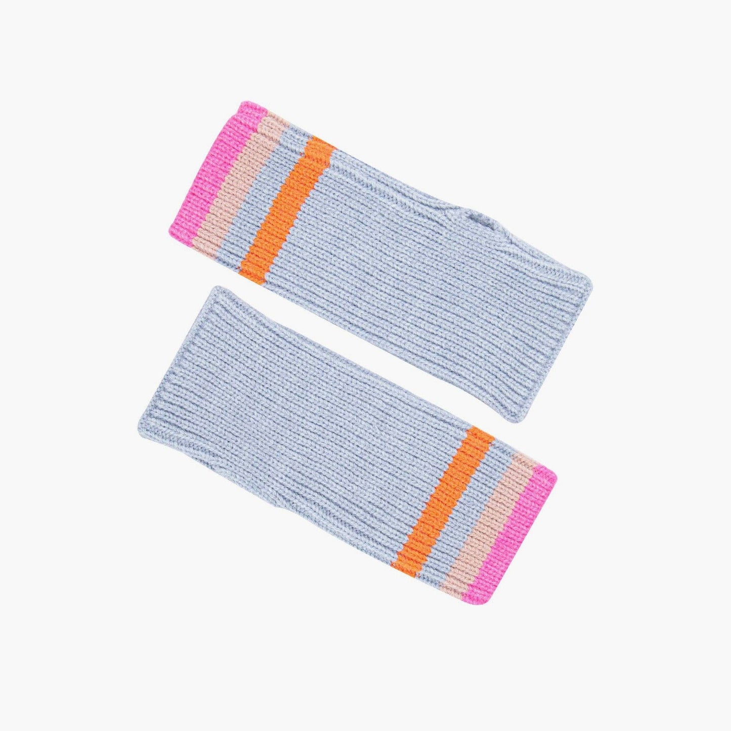 Dollie Wrist Warmers- Light Blue, Rainbow Stripe
