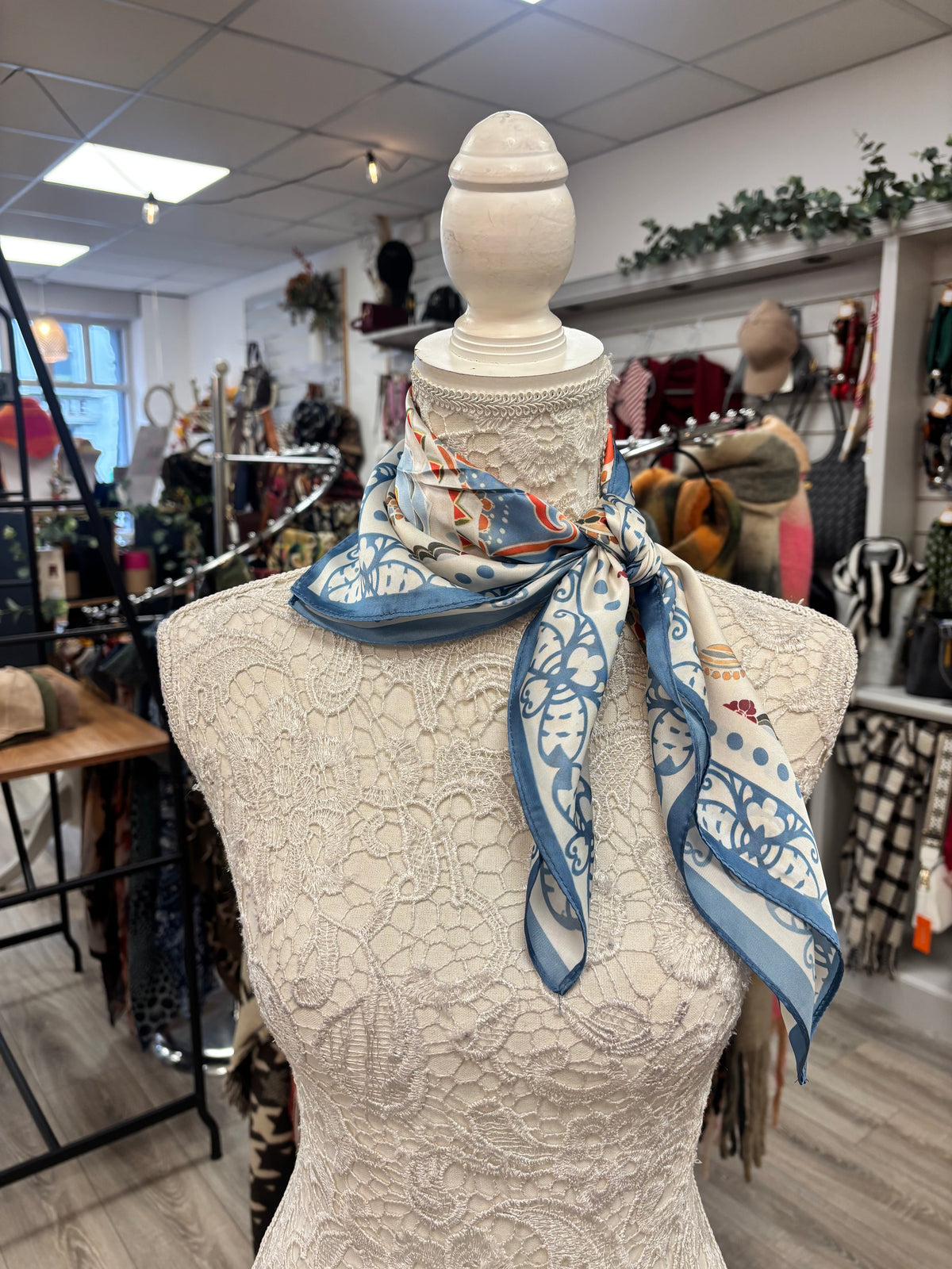 Delta blue patterned neck scarf