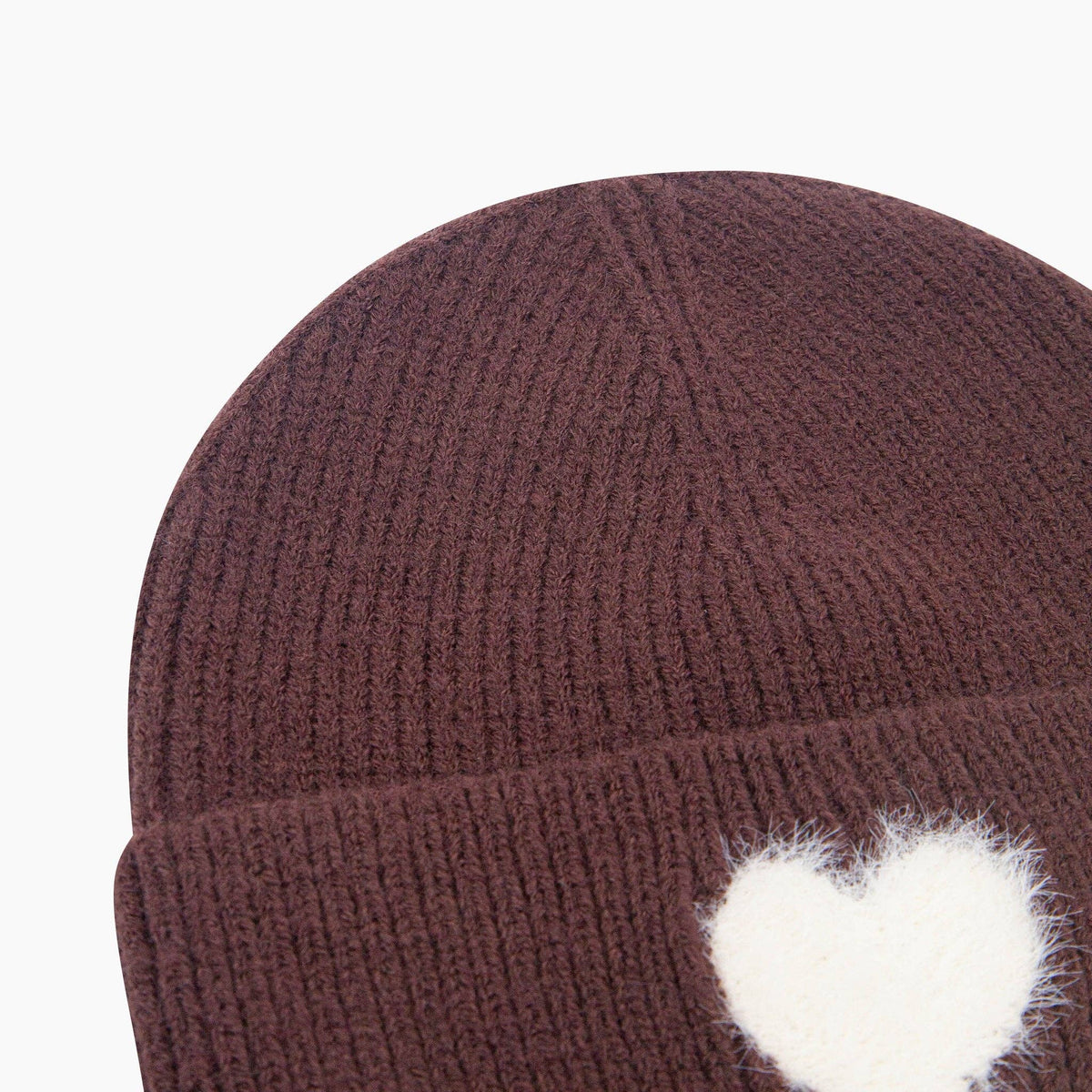 Fran Fluffy Heart Beanie Hat in Brown/Cream