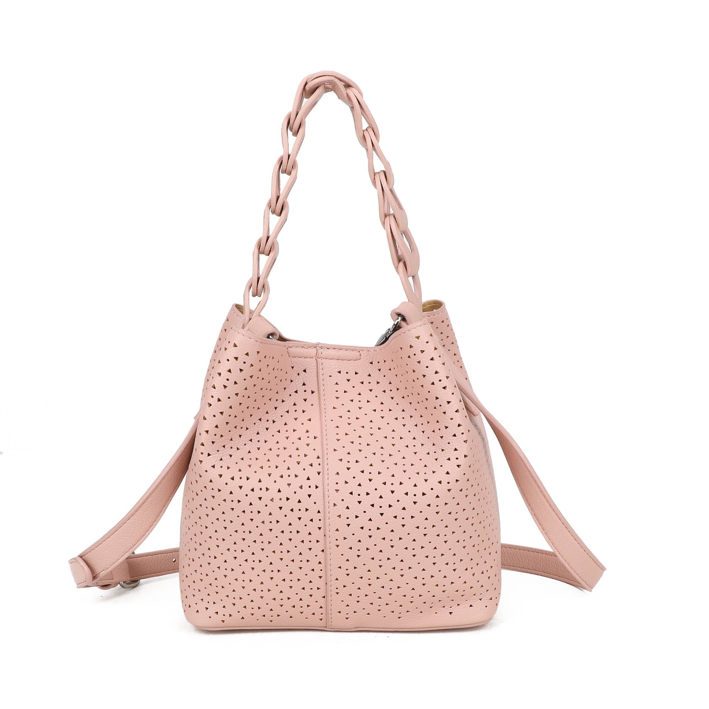 Hallie Perforated Hobo Bag with Woven Handle